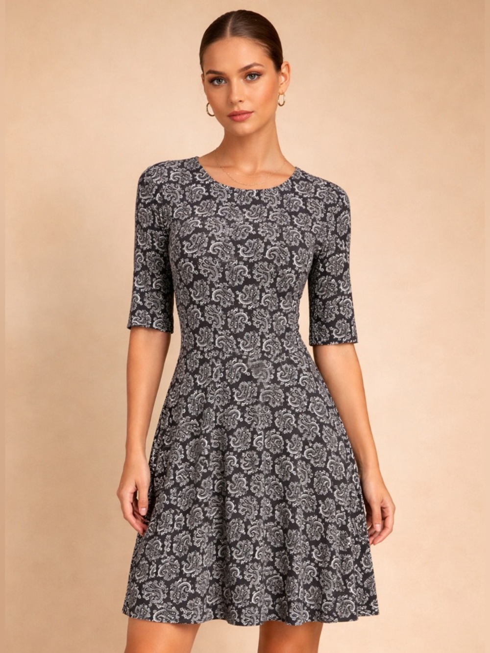 Loft Ann Taylor Paisley Navy Blue Midi Dress Size XSmall